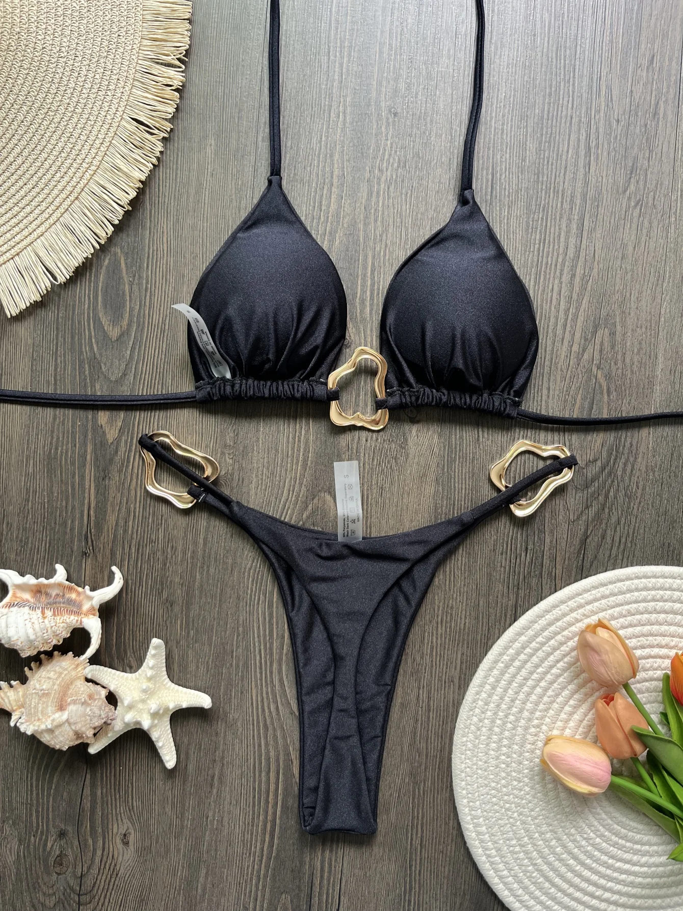Metal Rings Halter Extreme Mini Micro Thong Bikini Female Swimsuit Women Swimwear Two-pieces Bikini Set Bather Bathing Suit Swim