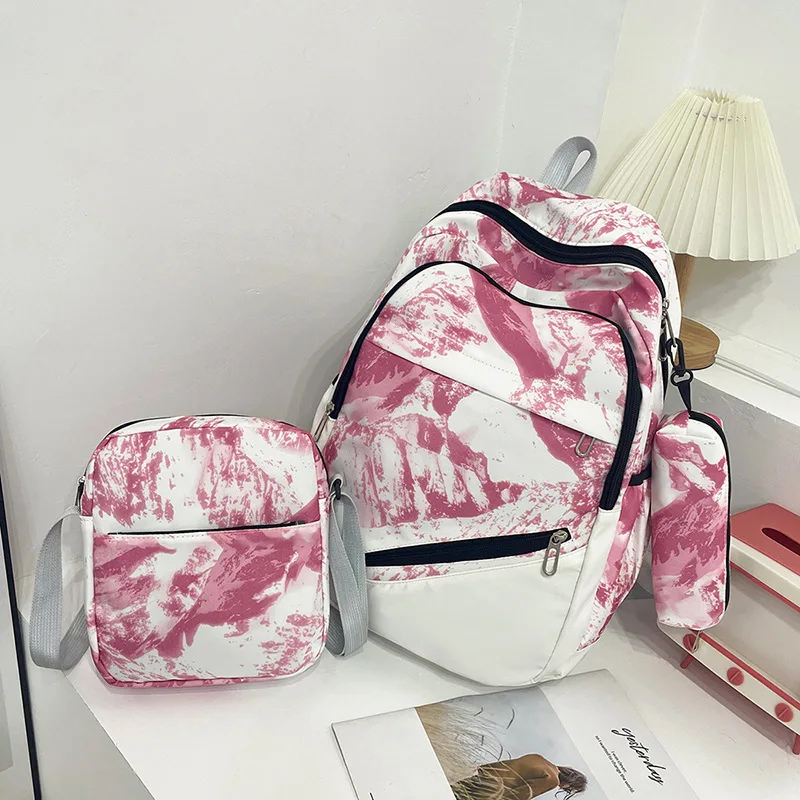 2023 Chinese style tie-dyed backpack for teenagers Boys girls 3-piece set student school bags Forest series printed schoolbags