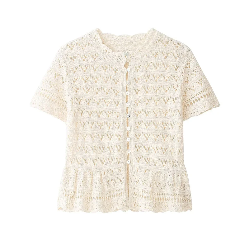 

Летний женский ажурный вязаный кардиган с коротким рукавом, модный топ-жакет, новинка 2026 года, повседневная вязаная одежда