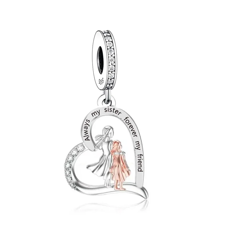 Huoonew Fit Original Pan Charm Armband, authentisches 925er Sterlingsilber, Perle „Zwei Schwestern umarmen sich, lieben sich“, für die Herstellung von Berloque – Detail 9