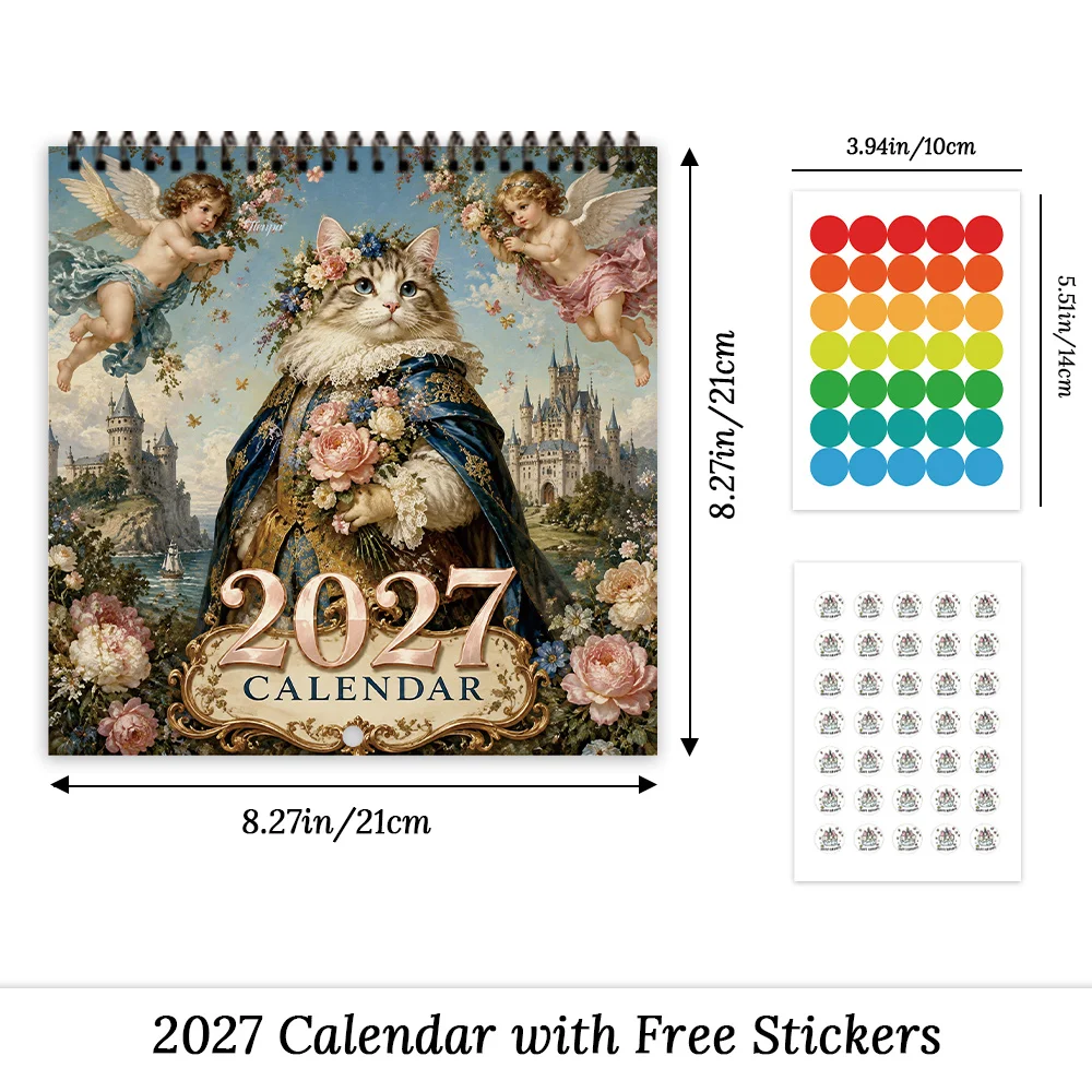 1pc 2027 Wall Calendar, Palace Cat Theme, 12-Month Monthly Planner, Perfect Gift For Back-to-School Season, Christmas, New Year