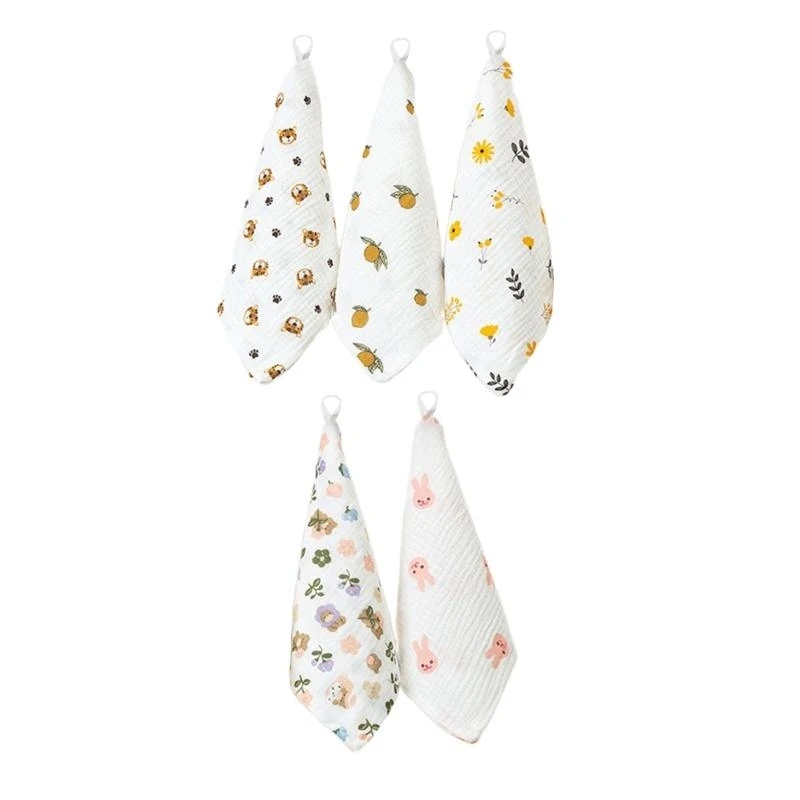 J15U 5 قطعة/المجموعة لطيف طباعة الطفل مريلة الأطفال الصغار منديل صغير لينة تنفس
