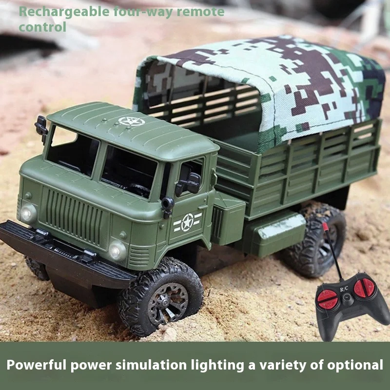 Mn Model Wireless Remote Control Military Truck Transport Vehicle Convertible Loading Vehicle Toy Charging Light Boy Off-Road Ve