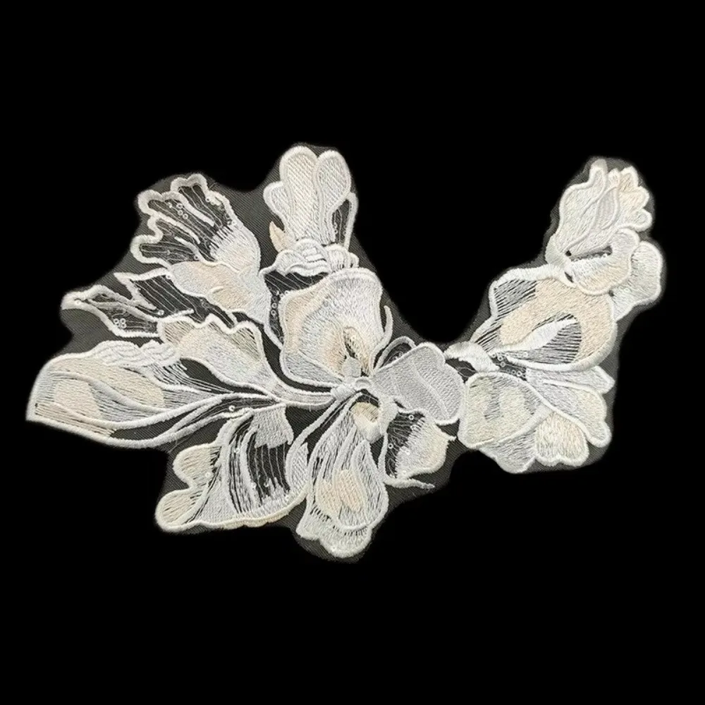 

Кружевной воротник-аппликация для платья, большой цветочный вышитый воротник, декоративный элемент для женской одежды