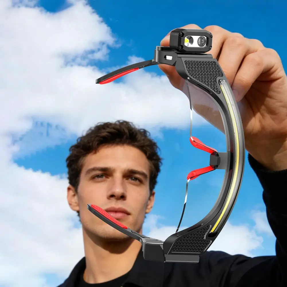 2 In 1 LED Glasses Headlight Wave Sensor Control Waterproof Goggle Light TYPE C Rechargeable Work Lamp For Fishing