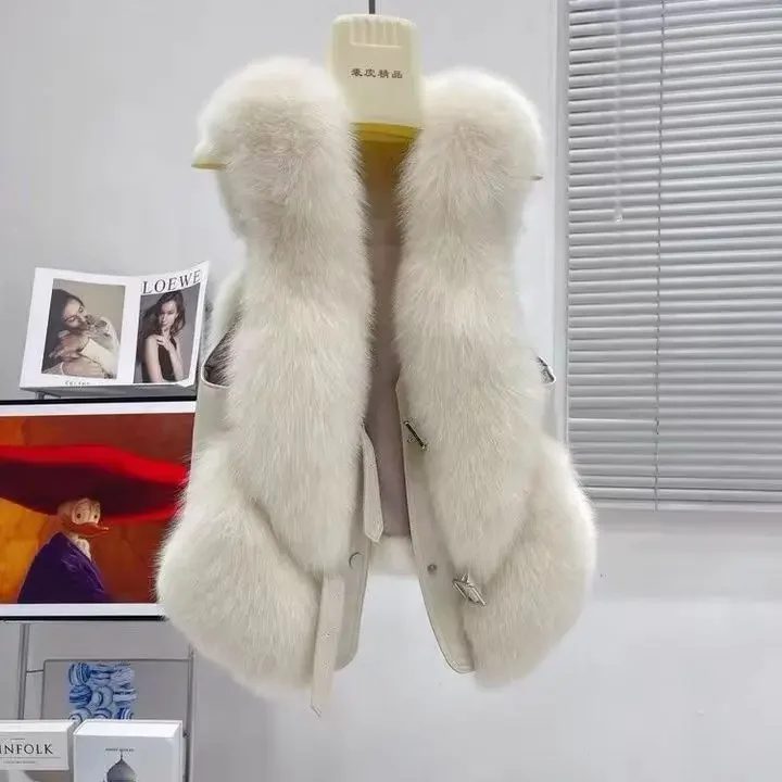 2024 nuova moda donna corta autunno e inverno vita imitazione gilet di capelli di volpe giacca senza maniche cappotto Casual stile caldo R7