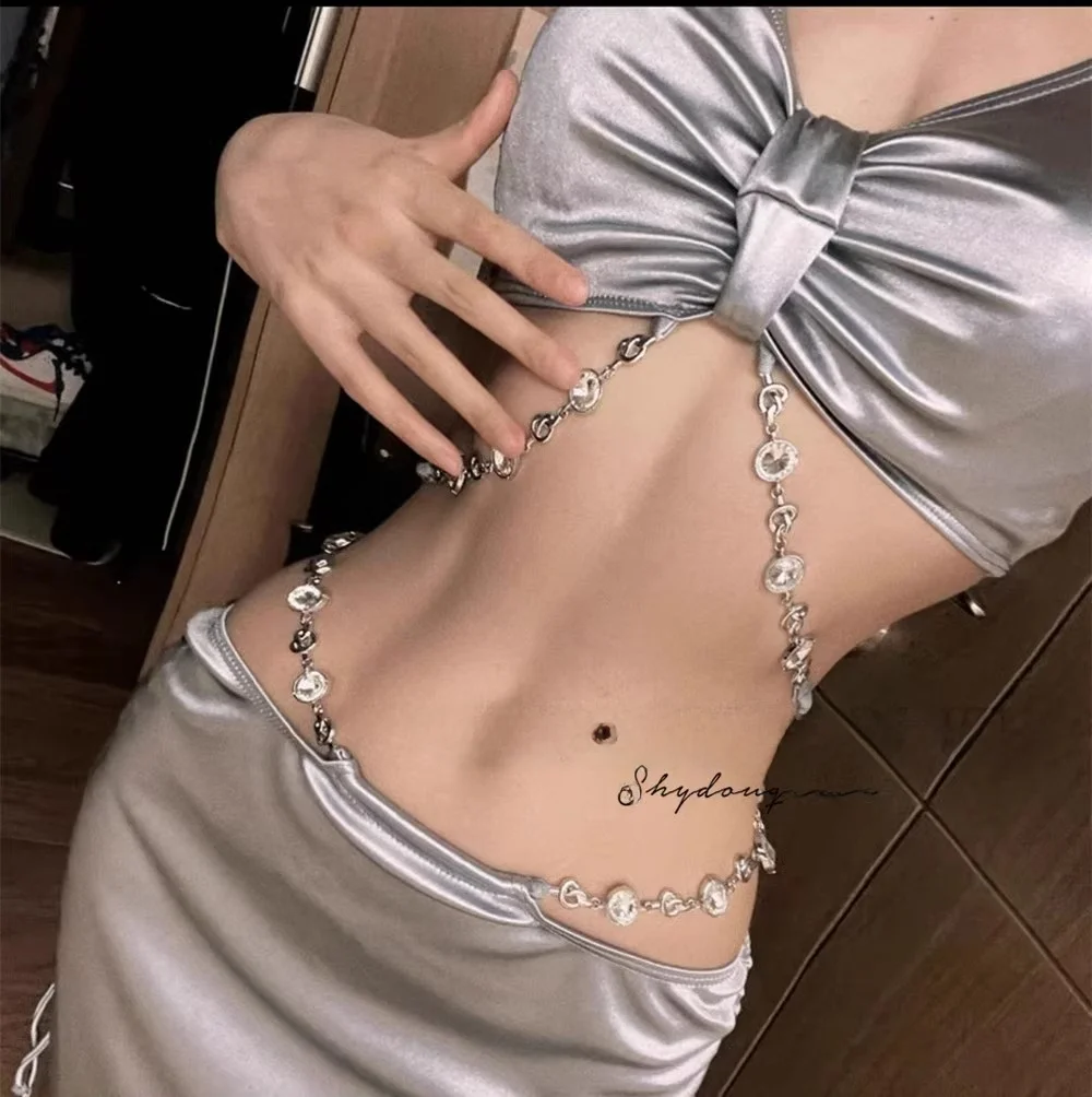 

Синий атласный комплект бикини из двух частей: сексуальный купальник с бриллиантовой цепочкой и кольцом, пикантный, для отпуска, раздельный, женский