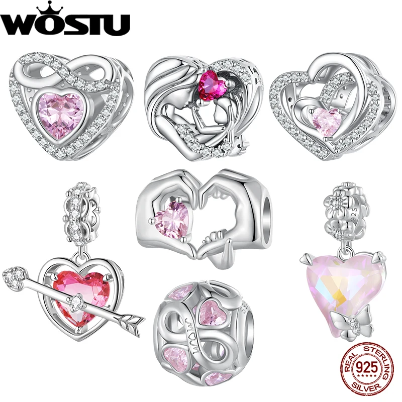 WOSTU 925 Sterling Silver Heart of Eternity Bead Eternal Motherly Love Bead Mocha Butterfly Pendant For Original Jewelry DIY