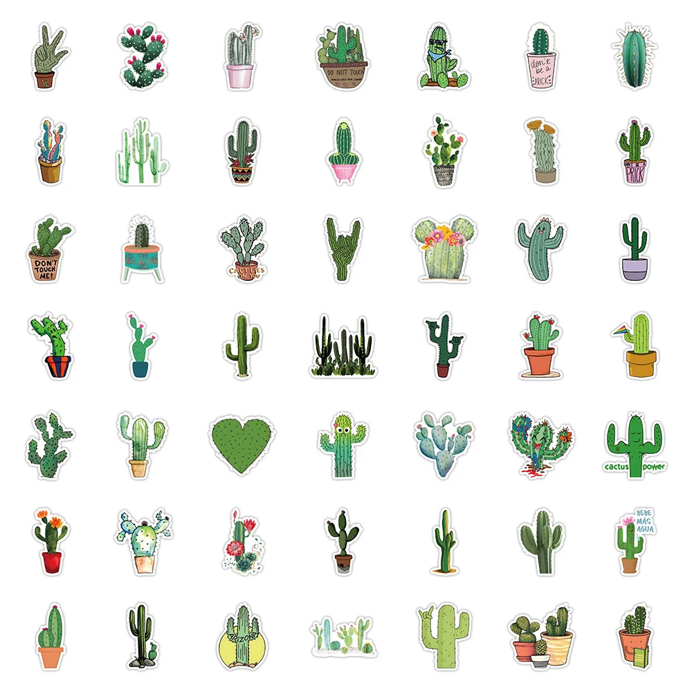 10/30/50pcs Green Potted Plant Cactus Stickers Decals Waterproof Graffiti Stationery Luggage Planner Vinyl Cute DIY Sticker Pack