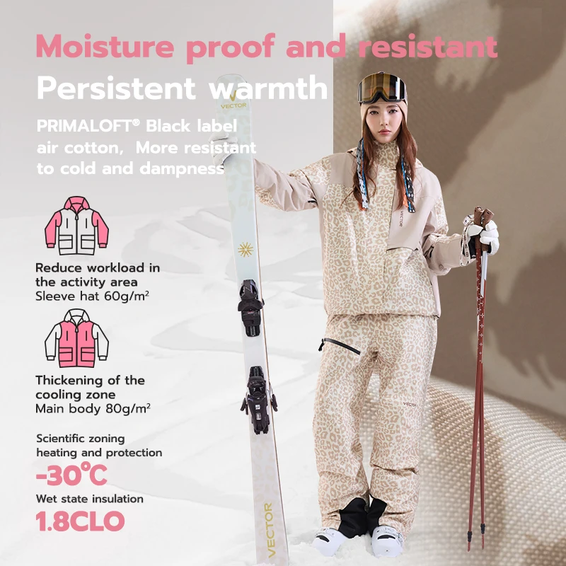 VECTOR 3L Men Women Cotton Ski Jacket And Pants Set Warm Windproof Waterproof Winter Outdoor Snowboard Clothing Overalls