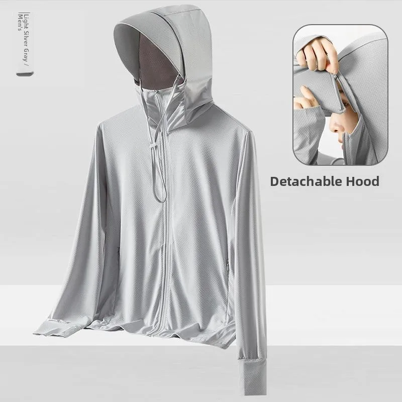 Summer Couple Ultra-Thin Breathable Sun-Protective Clothing Men's Anti-Uv Large Size Hooded Windbreaker Ice Silk Skin Jacket