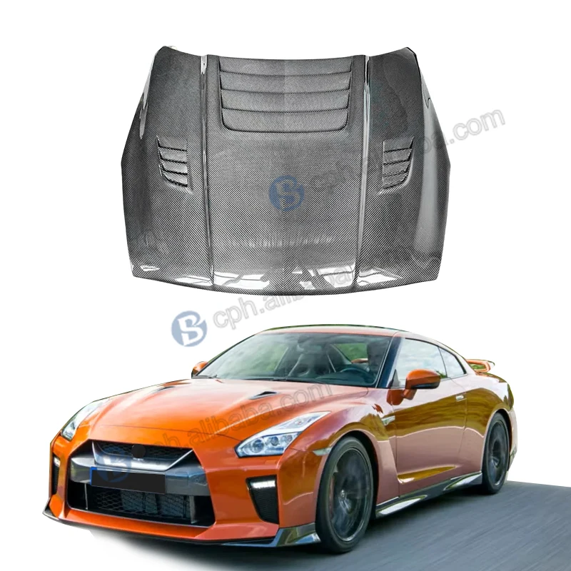 

BENSNEES Front Dry Carbon Fiber Hood for Nissan GTR35 Lightweight Black Real Carbon Bonnet with New Condition Included Screws