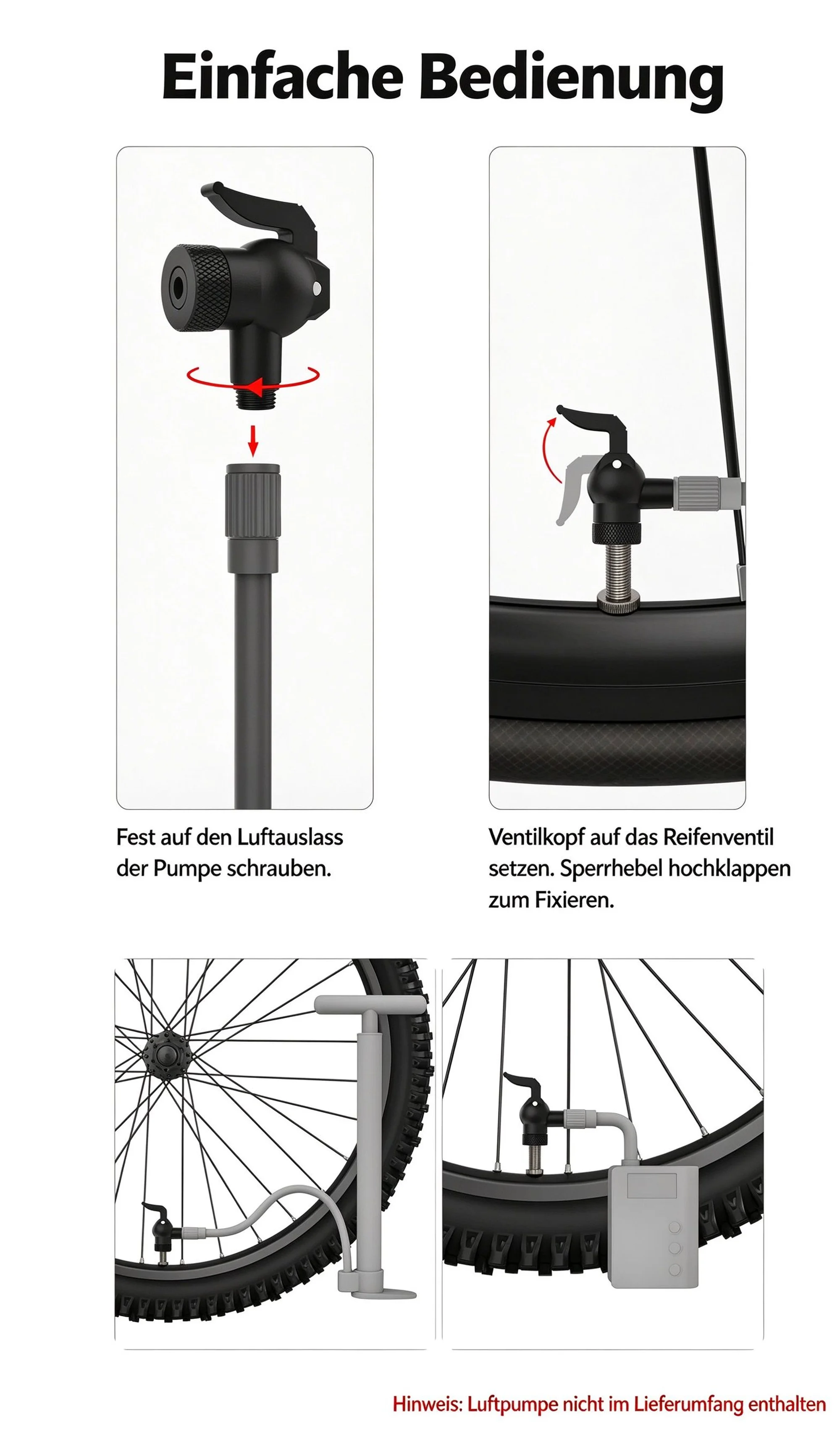 Fahrrad-Luftventiladapter, Schnellkupplung für Luftpumpen, Passend für Presta/Schrader/Clik/Dunlop – Detail 4
