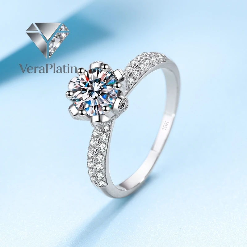 

ВераПлатин Дизайнерские ювелирные изделия для девушек: кольца из белого золота 18 карат с муассанитом VVS1 D цвета 1/2/3/5 карат, в стиле «Снежная королева» — лучший подарок