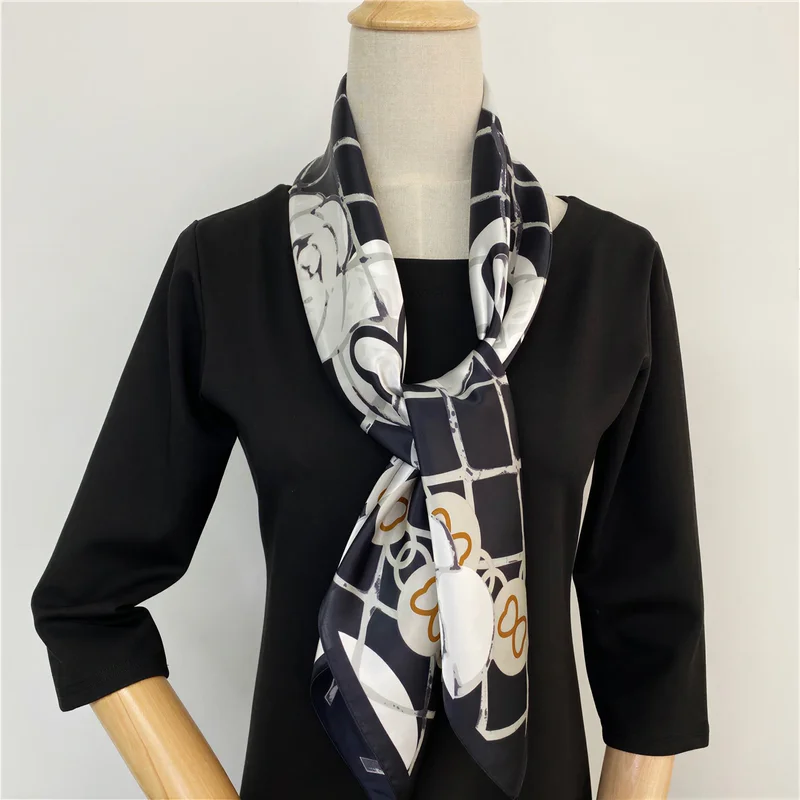 88×88cm 12MM 100% Mulberry Silk Satin Scarf For Women Luxury Brand Square Size  Breathable Digital Print Shawls In Spring Autumn