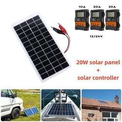 Mini Panel solar portátil de 20w + nuevo tipo PWM, controlador Solar 12V/24V, batería LCD automática 30A20A10A, regulador de cargador de Panel de celda PV