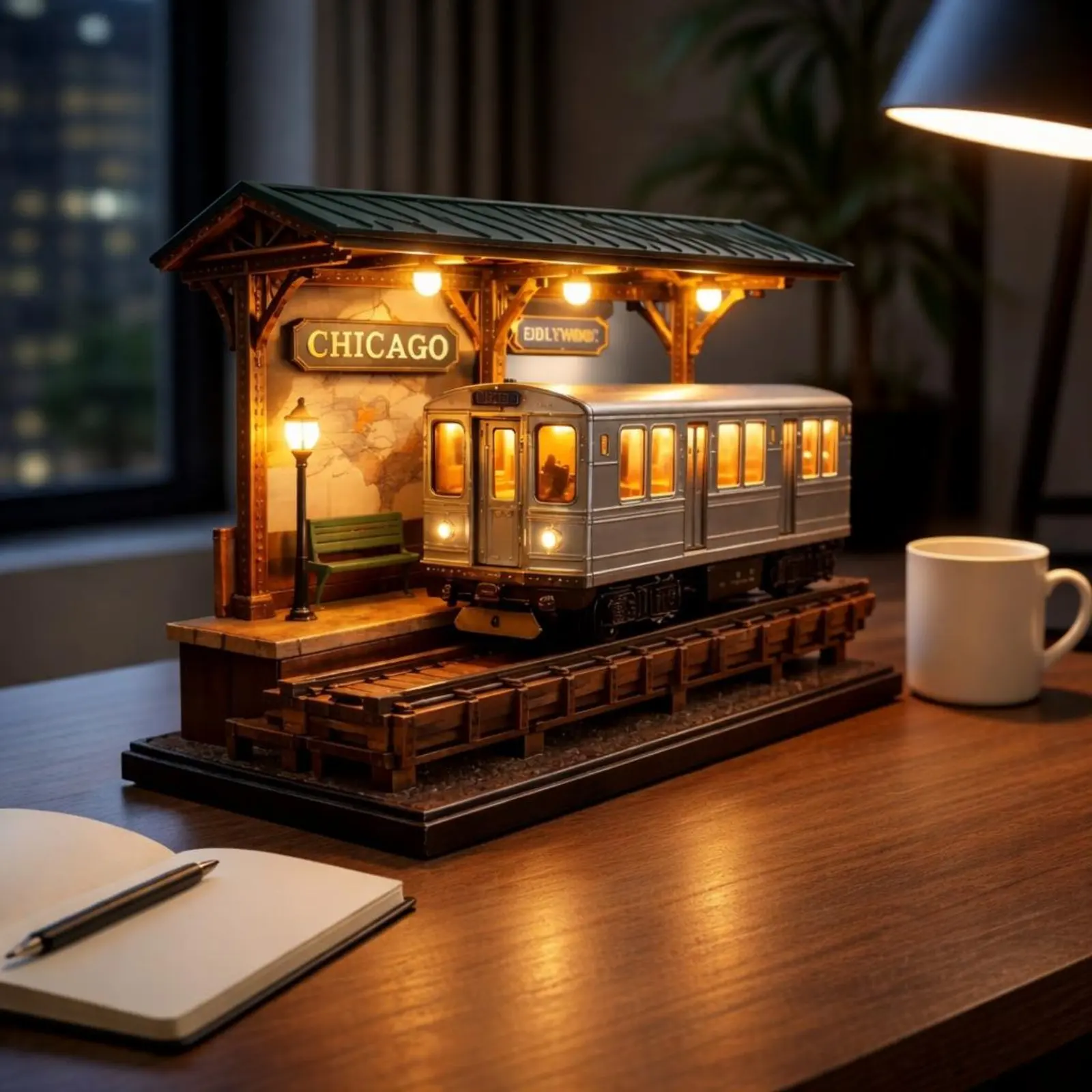 

NYC Underground Model Light Decorative Underground Train Lamp Desk Light Sculpture Compact Design Metropolitan Model Lamp Warm