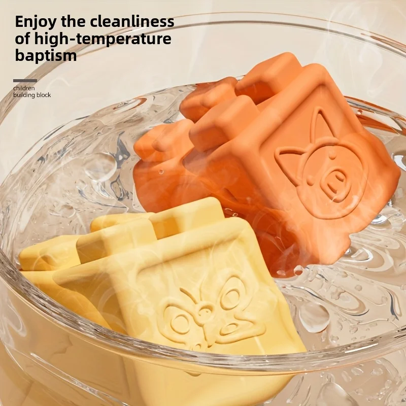 Zachte rubberen bouwstenen Puzzelspeelgoed voor vroeg onderwijs, siliconen kauwbare handgrijpstapel en constructie, voor baby's van 0-3 jaar