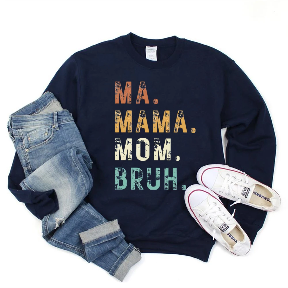 Retro Funny Mom Sweatshirt Ma Mama Mom Bruh Shirt Distressed Mom Life Hoodie Cool Mama Sweater Trendy Women Sarcastic Sweatshirt