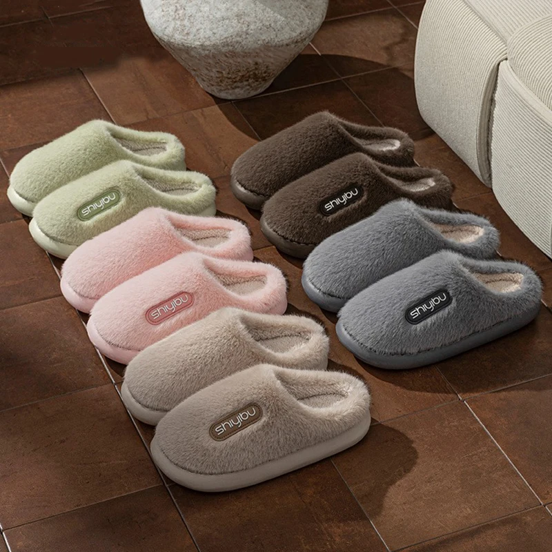 النساء شبشب شتوي داخلي عدم الانزلاق الرجال شبشب تدفئة بلون المنزل الشرائح سميكة وحيد الشقق زوجين غرفة نوم عادية أحذية ناعمة #6
