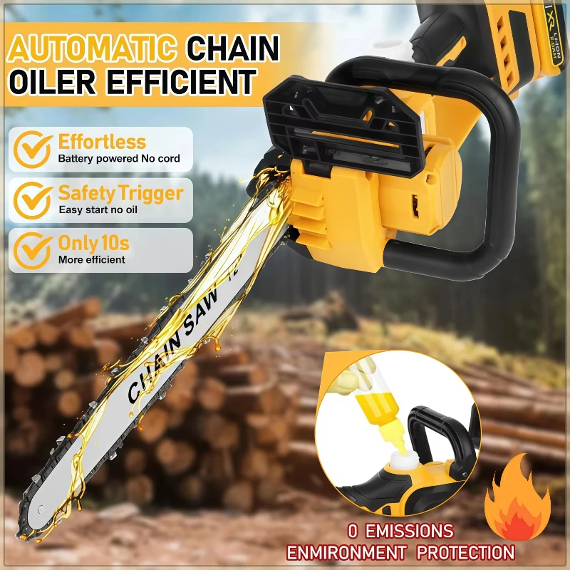 

Dewalt Dehydration Brushless Chain Saw 12 Inch with Automatic Oiler Cordless Chainsaw for Tree Cutting and Logging Electric Saw