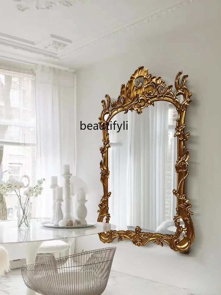 French Retro Full-Length Mirror European Luxury Carved Floor  Fireplace Decorative Mirror American Wall Hanging Dressing