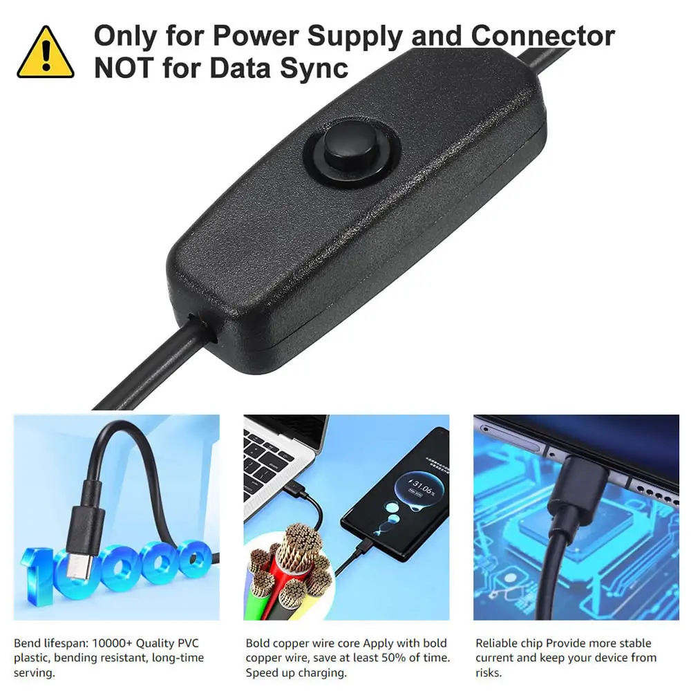 PD 60W USB C to Type C On Off Switch Cable, 5V-20V/3A PD Fast Charging Cord For Type C Phone Tablets Macbook and More 120cm