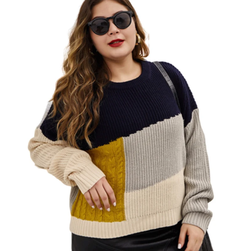 Outono inverno plus size oversized retalhos tricô camisola feminina casual solto chique pulôver moda elegante y2k jumpers