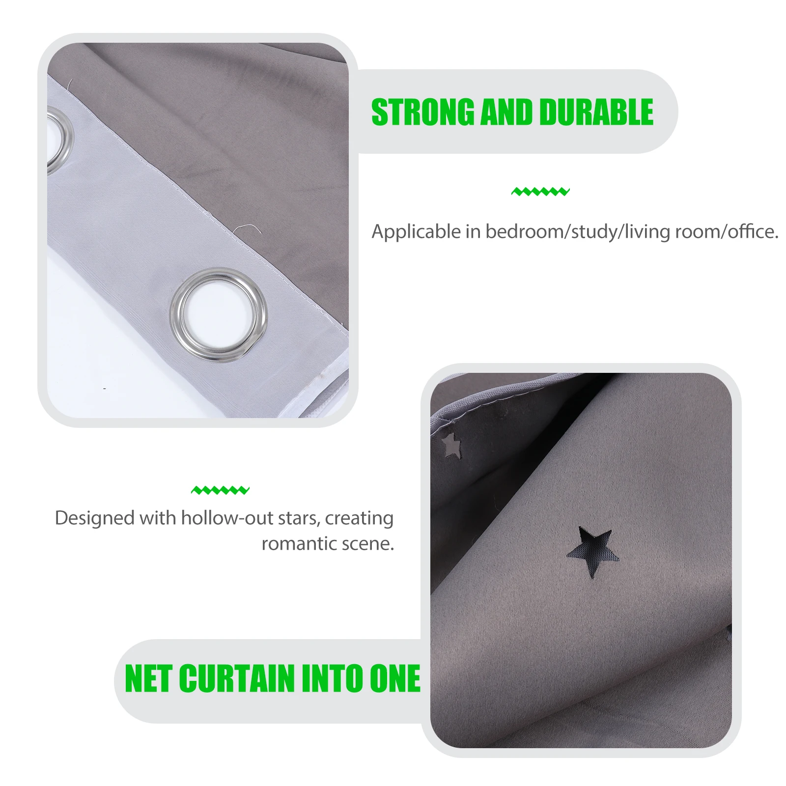 

Blackout Fabric Net Curtains Hollow Out Star Design For Bedroom Living Room Office Grey Double Drapes Blinds Window Decor