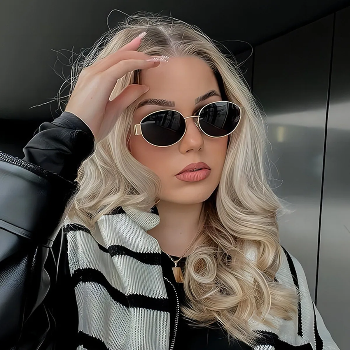 

New small metal frame oval-shaped sunglasses for women and men, fashionable Y2k high-end UV protection uv400