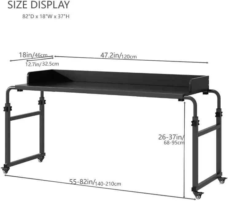 

Overbed Table with Wheels, Bed Desk Recliner Table Adjustable Height Laptop Table, Queen King Size Over The Bed Table