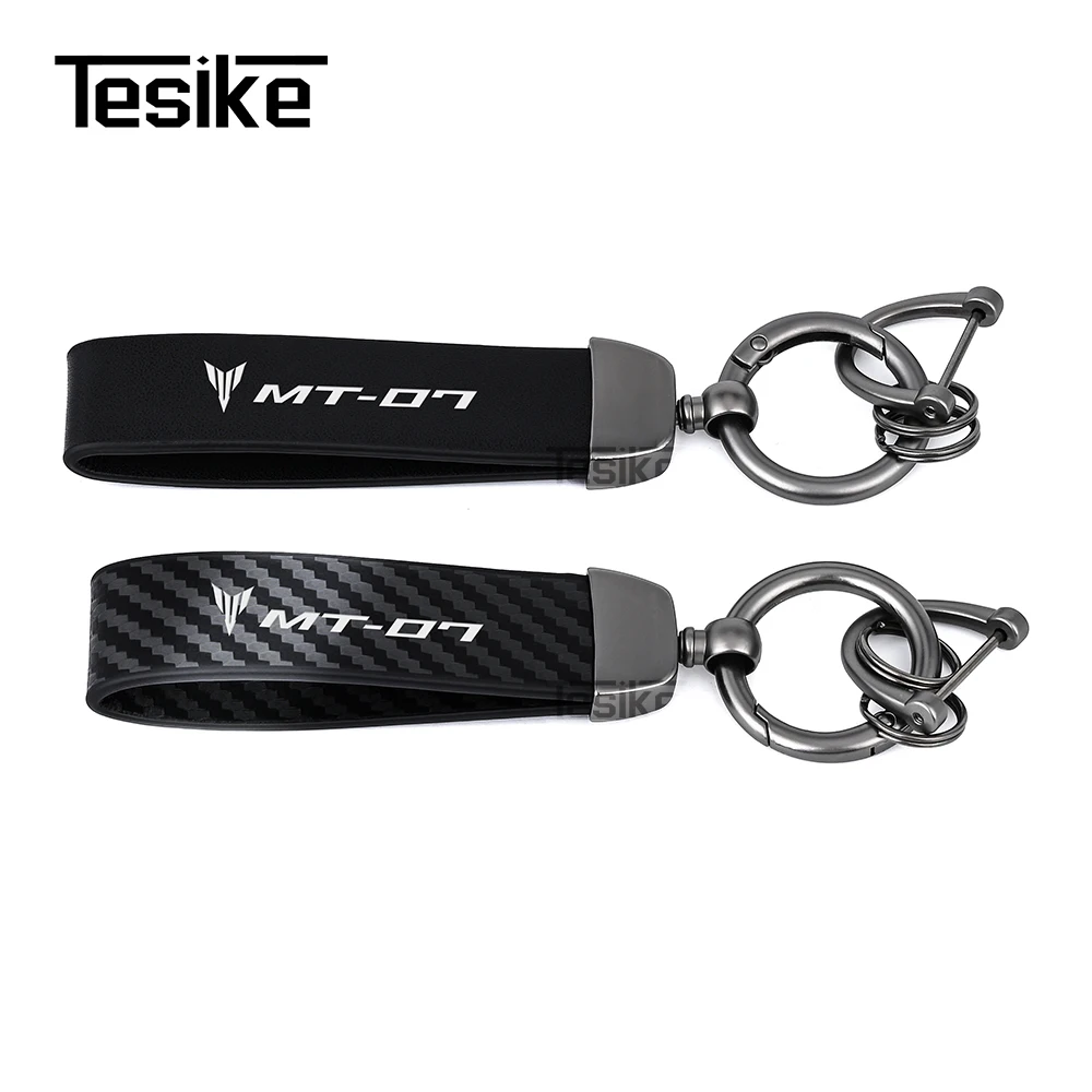 야마하 MT-07 MT07 MT 07 로고 카본 파이버 가죽 아연 합금 엠블럼 키 체인 액세서리용 오토바이 키체인