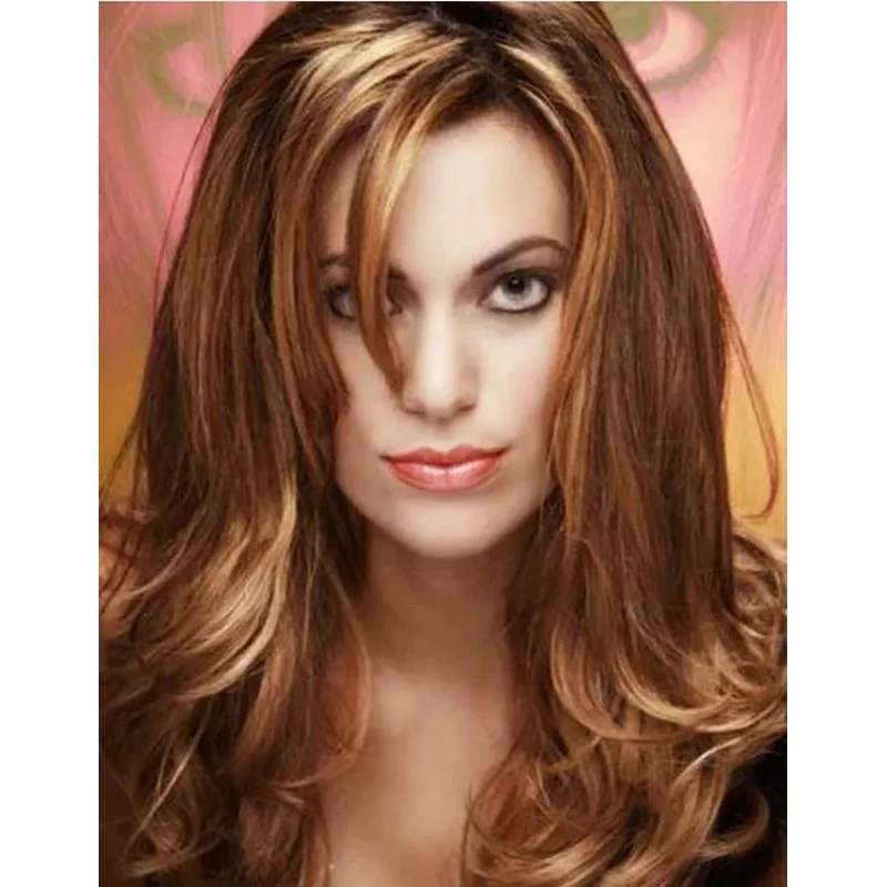 Hair New Fashion Women's Medium Natural Brown Wavy Full Wigs 16 Inch