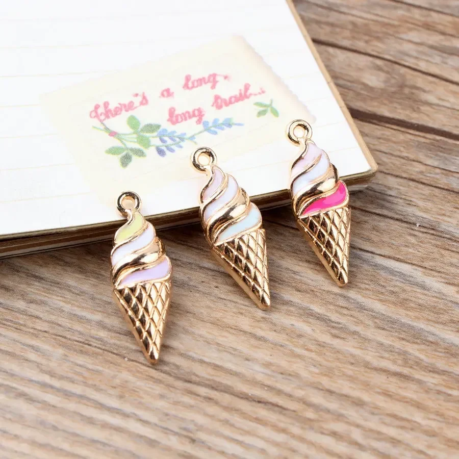 10pcs Ice Cream Cone Enamel Charms 10*22mm Pendants DIY Earrings Necklace Beads Accessory Fashion Jewelry Making Handmade Craft
