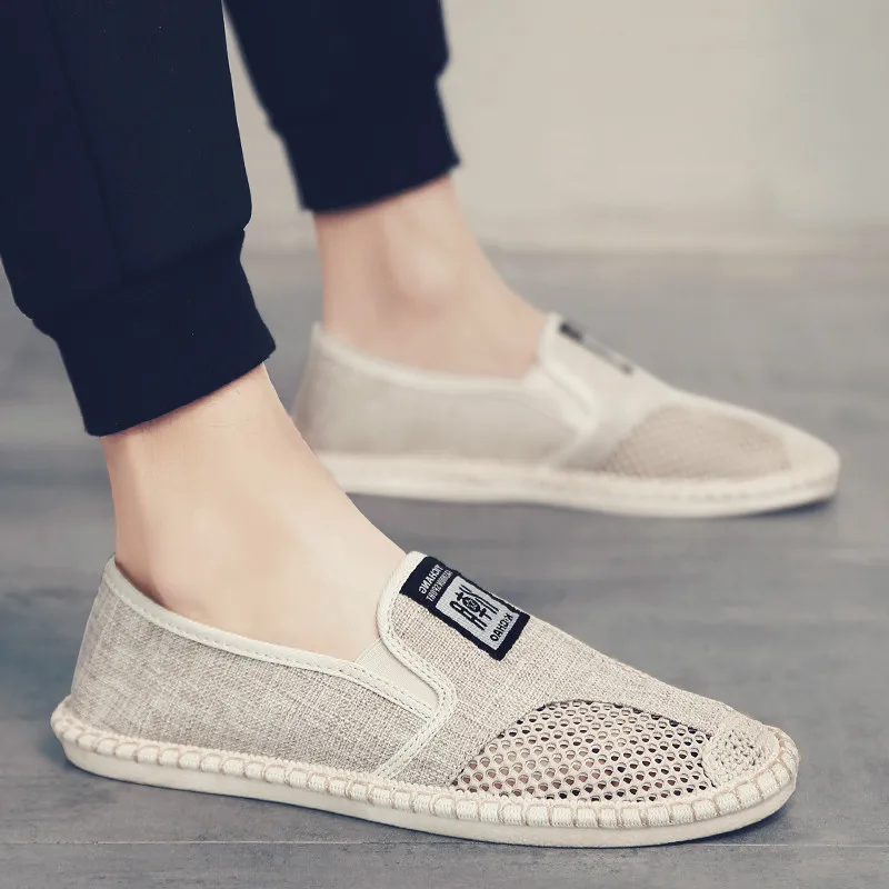 2023 Summer Espadrilles Breathable Casual Flats Shoes Mens Linen Loafers Fashion Slip on Canvas Shoes Fisherman Driving Footwear