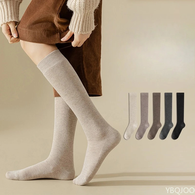 

5 pairs of calf socks long tube spring autumn solid color high tube knee high half cut pressure slimming leg socks