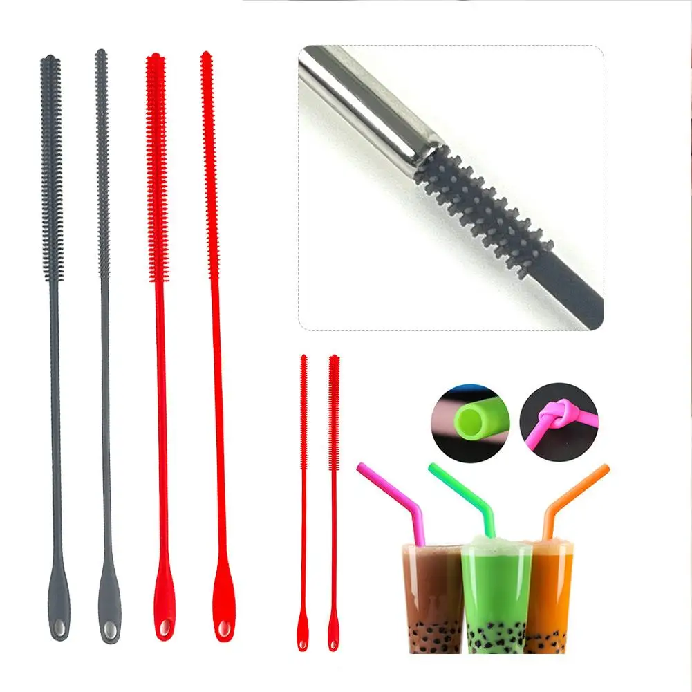 Silicone Straw Brushes,Extra Long Straw Cleaning Brush Reusable Bendable Brush Pipe For Smoothie Straw Washing C3J3