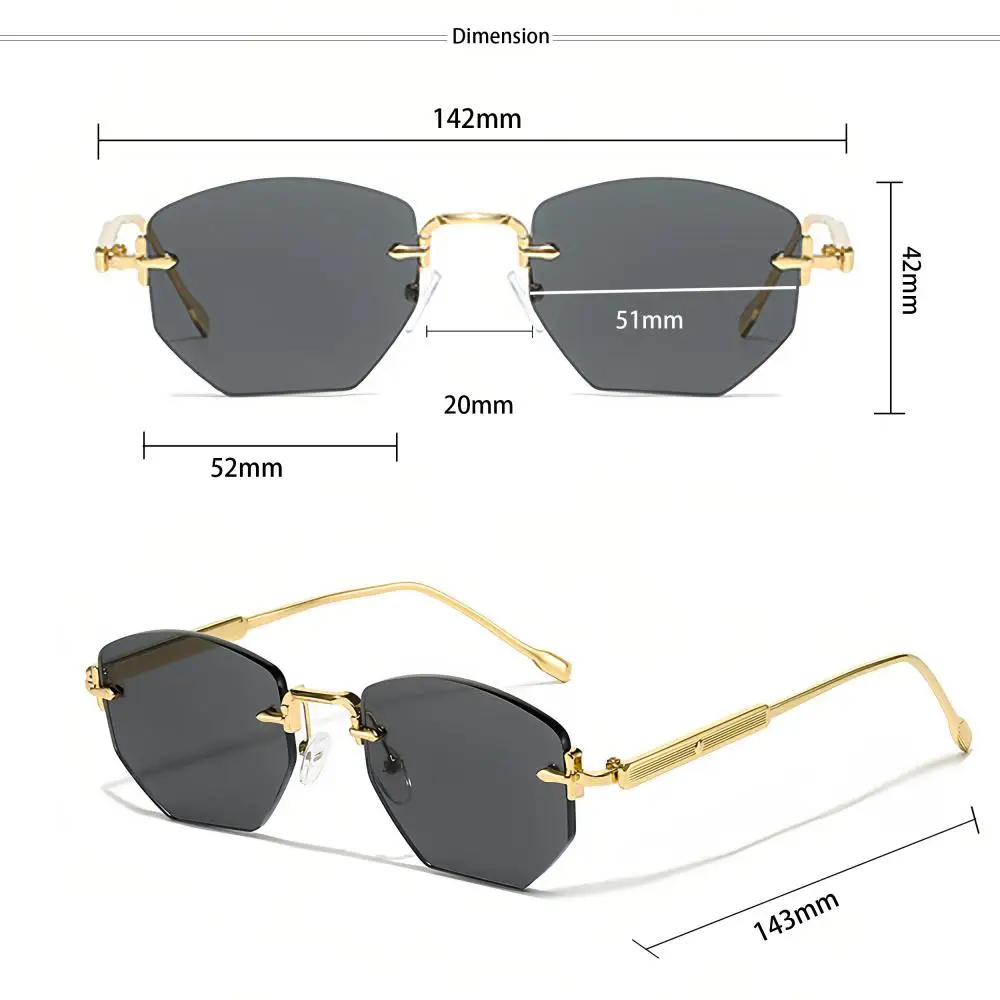 CATERSIDE Herrenmode Retro Rahmenlose Sonnenbrille Polygon Randlose Y2K Sonnenbrille Frauen Reise Party Business Brillen UV400 – Detail 2