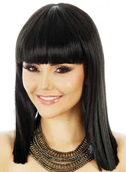 Black Cleopatra Wig Short Black Bob Wig Straight Black Bob with Bangs Egyptian Wig Hair Fits Adults