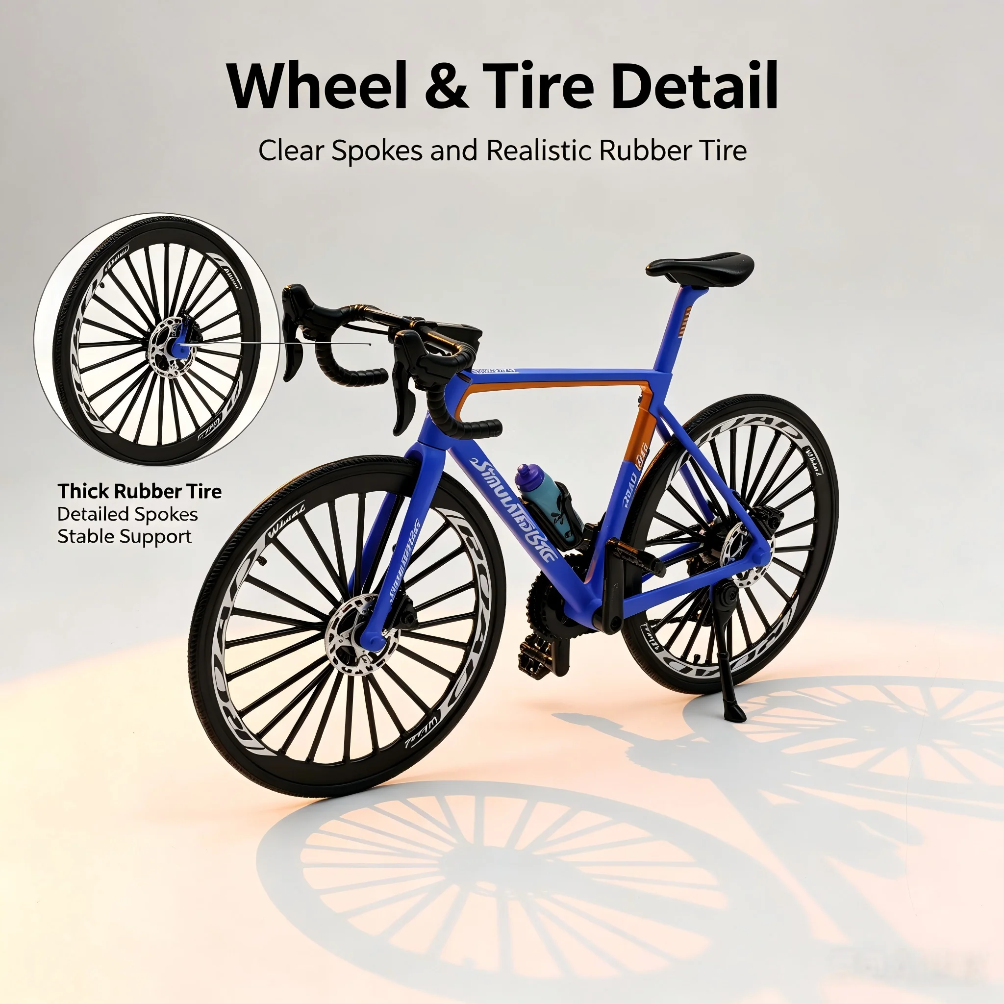 1:8 Scale Realistic Alloy Simulation Road Racing Bicycle Model Detachable Mini Water Bottle Rubber Tire Exquisite Desktop Orname