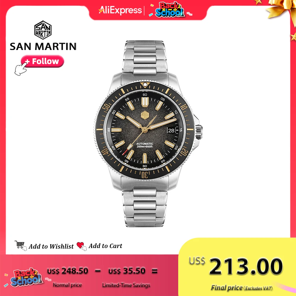 

2025 San Martin New 40mm Diver Watch Stainless Steel NH35 Automatic Mechanical 200m Waterproof Men Timepiece Luminous SN0118G-B