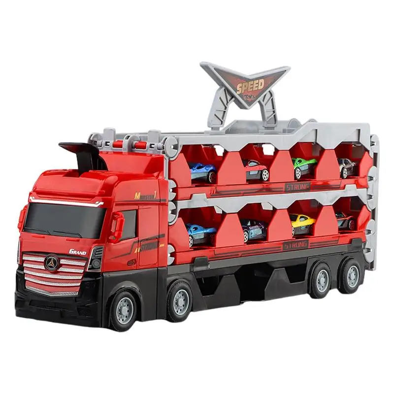 Car Storage And Transporter Toy Truck Foldable Double Race Track And Eject Car Double Layer Car And Foldable Storage Carrier