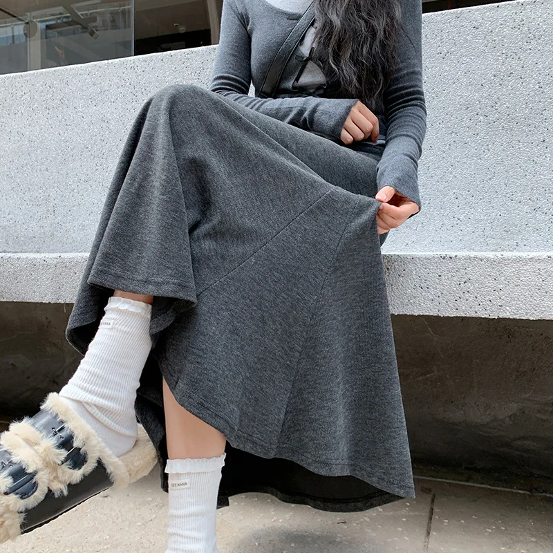 

Темпераментная облегающая юбка «рыбий хвост» женская элегантная офисная женская юбка-миди с высокой талией осень-зима теплая вязаная длинная юбка в стиле ретро