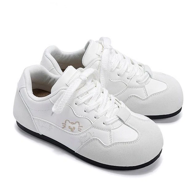 New Fall Women's Cute Style Sports Shoes Milk Yellow Cartoon Embroidery Casual Board Shoes Fashionable Color Blocked White Shoes