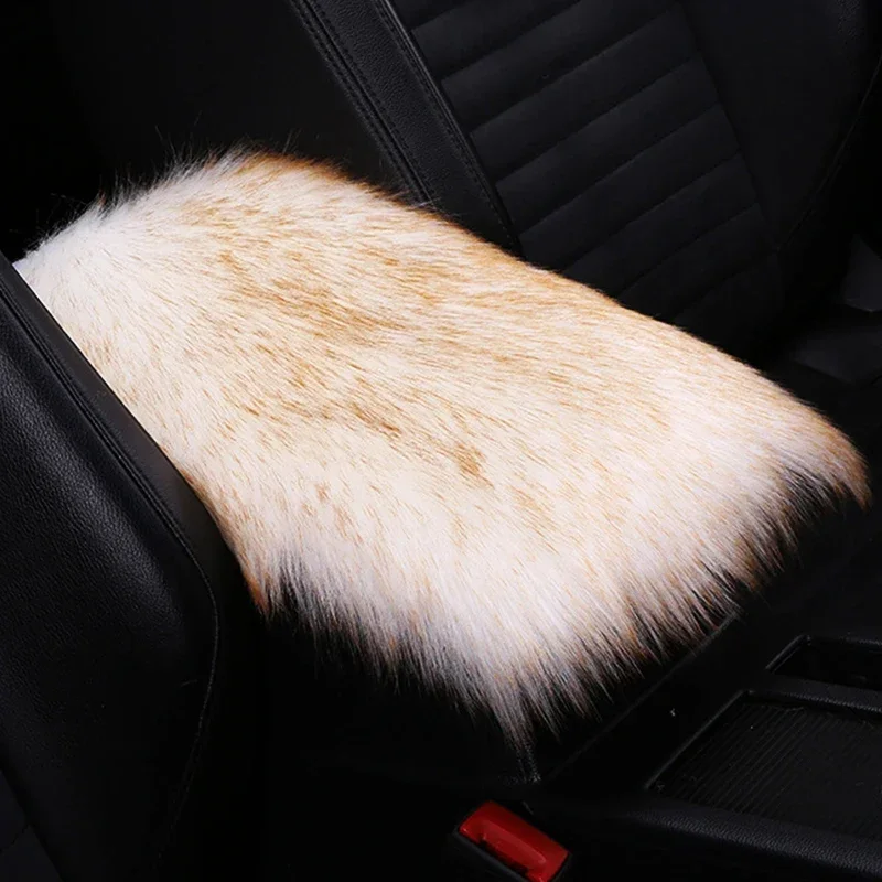 Car Central Console Armrest Box Cover Faux Fur Armrest Pad Arm Rest Box Warm Fur Soft Cushion Auto Interior Decor Accessories