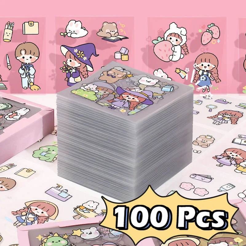 100pcs Kawaii Stickers Waterproof Handbook Sticker Decor Diary Stationery DIY Cute Guka Stickers
