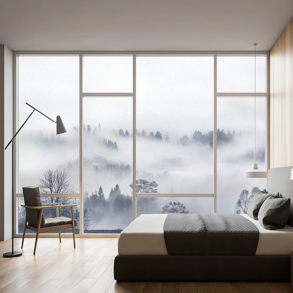 

Misty Landscape Pattern Privacy Window Film Sun Blocking Frosted Glass Door Film Non-Glue Static Cling Glass Window Sticker Tint