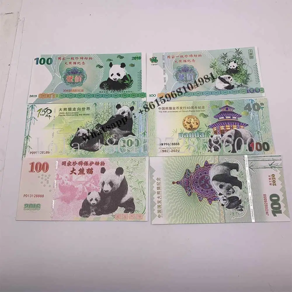 6pc/set Chinese Rare Animal Panda 100 Yuan Commemorative Banknote with Serial Number and UV Anti-counterfeiting Paper Money Gift