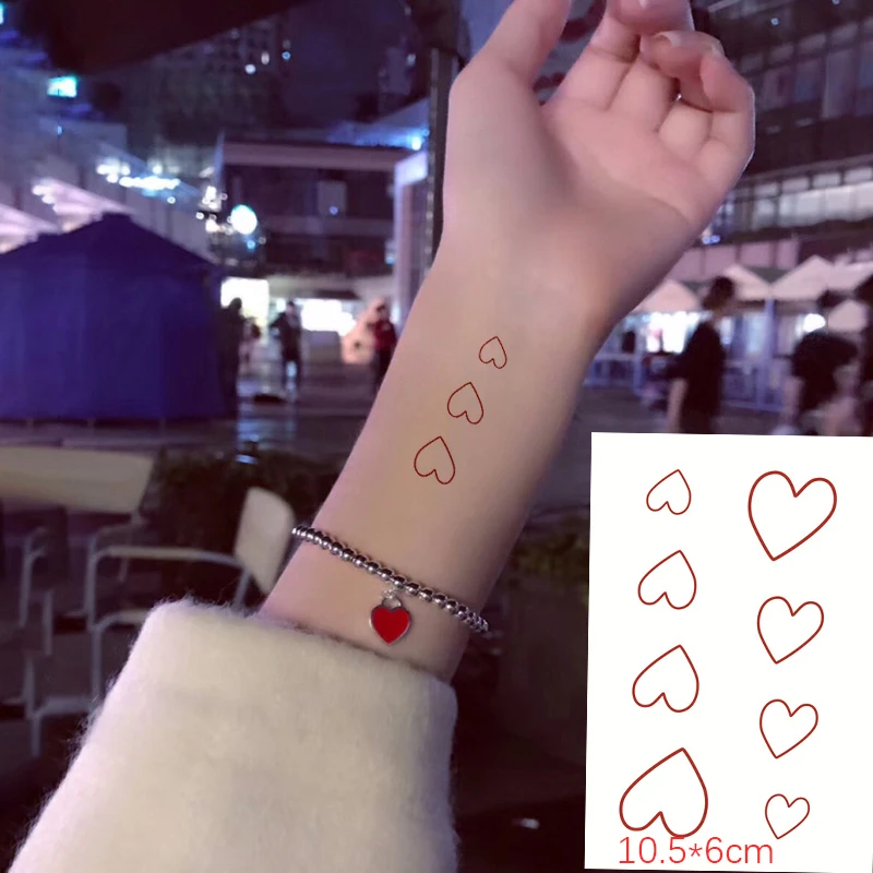 Water Transfer Tattoo Sticker Cute Red Stick Figure Heart Waterproof Temporary Tatoo Art Flash Fake Tatto For Woman Man Kids