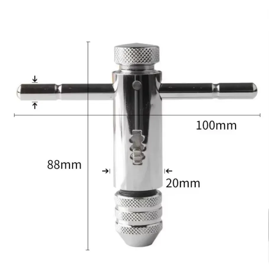 Chave de suporte de torneira de catraca de prata ajustável para M3-M8 3mm-8mm rosca de máquina plugue métrico torneira em forma de t 1 conjunto